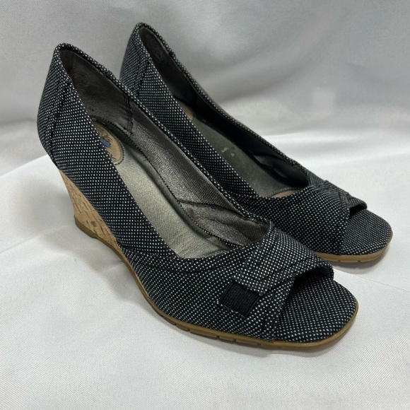 Life Stride | Memory Foam Cork Wedges Black White Polka Dot Women’s Size 8.5W - Picture 1 of 12